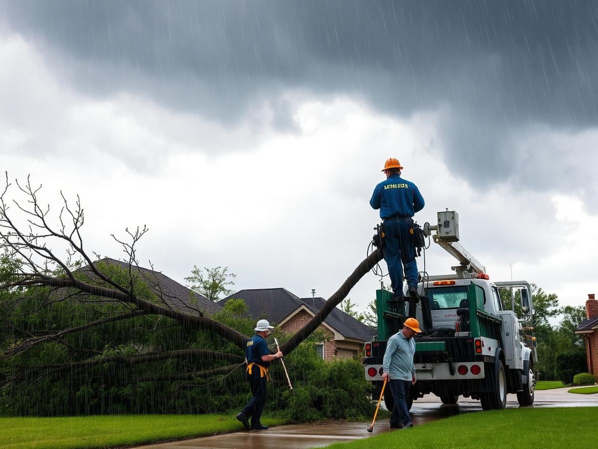 Crew working through a Texas storm